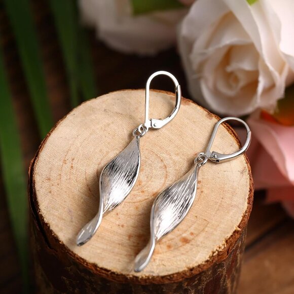 Sterling Silver Twist Drop Spiral Leverback Dangle Trendy Earrings for Women - Picture 4 of 7